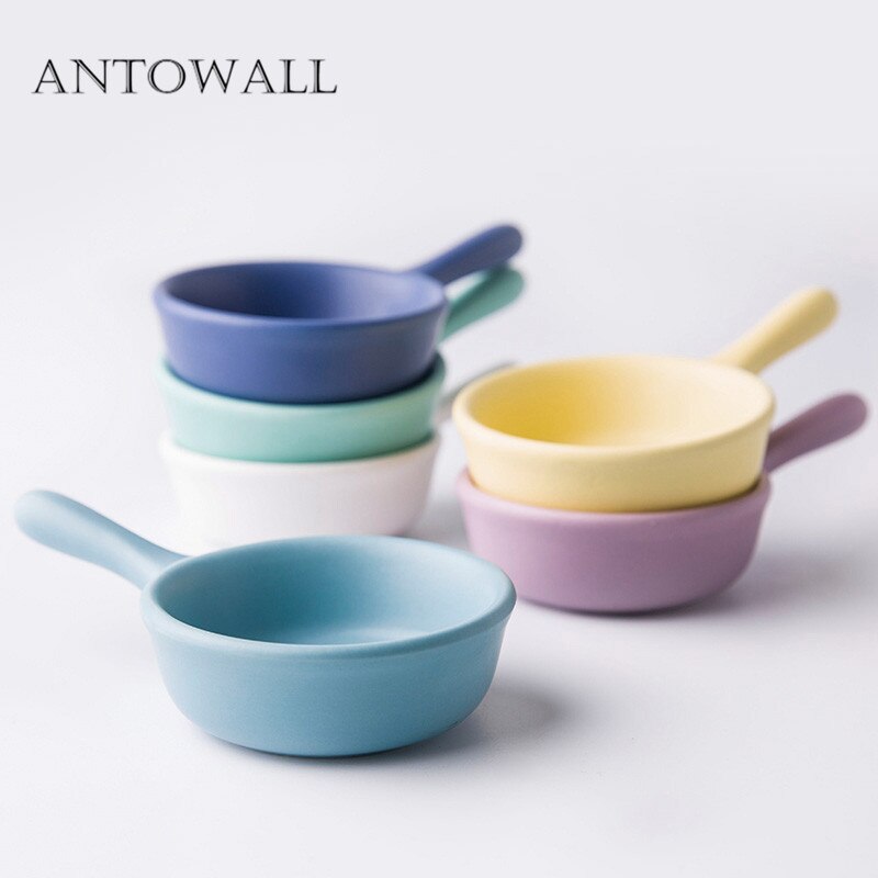 ANTOWALL Solid Ceramic soy sauce dish ketchup mustard jam single handle small dish home restaurant fun colorful snack saucer