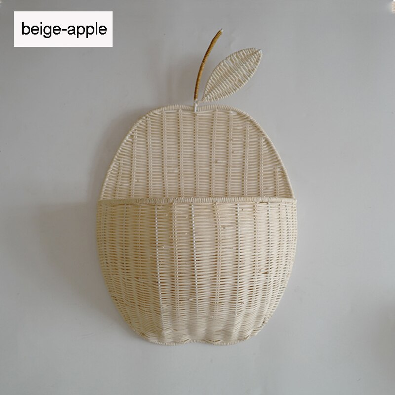 Valkoinen/beige rottinki seinään kiinnitettävä omenasäilytyskori päärynävarasto luonnollinen paju materiaali kudottu säilytystarvikkeet valokuvaus nukke: Beige-omena