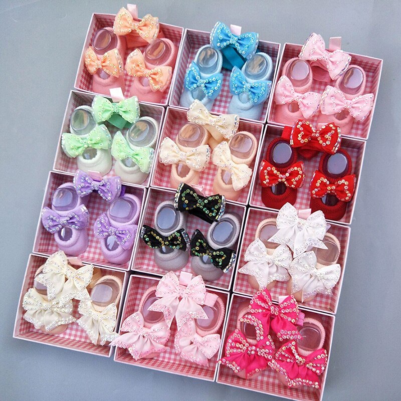 Conjunto de 2 unids/lote de calcetines de diadema para niña, lazos de encaje, turbante elástico, diademas, diadema para niña, accesorios para el cabello para bebé