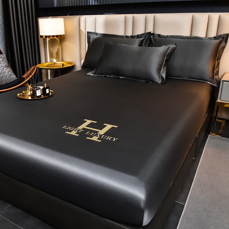 High-end Satin Fitted Sheet with Elastic Band Solid Color Silky Bed Sheet Smooth Non-Slip Mattress Cover Bedspreads Bed Linen: 240x280cm / PURPLE