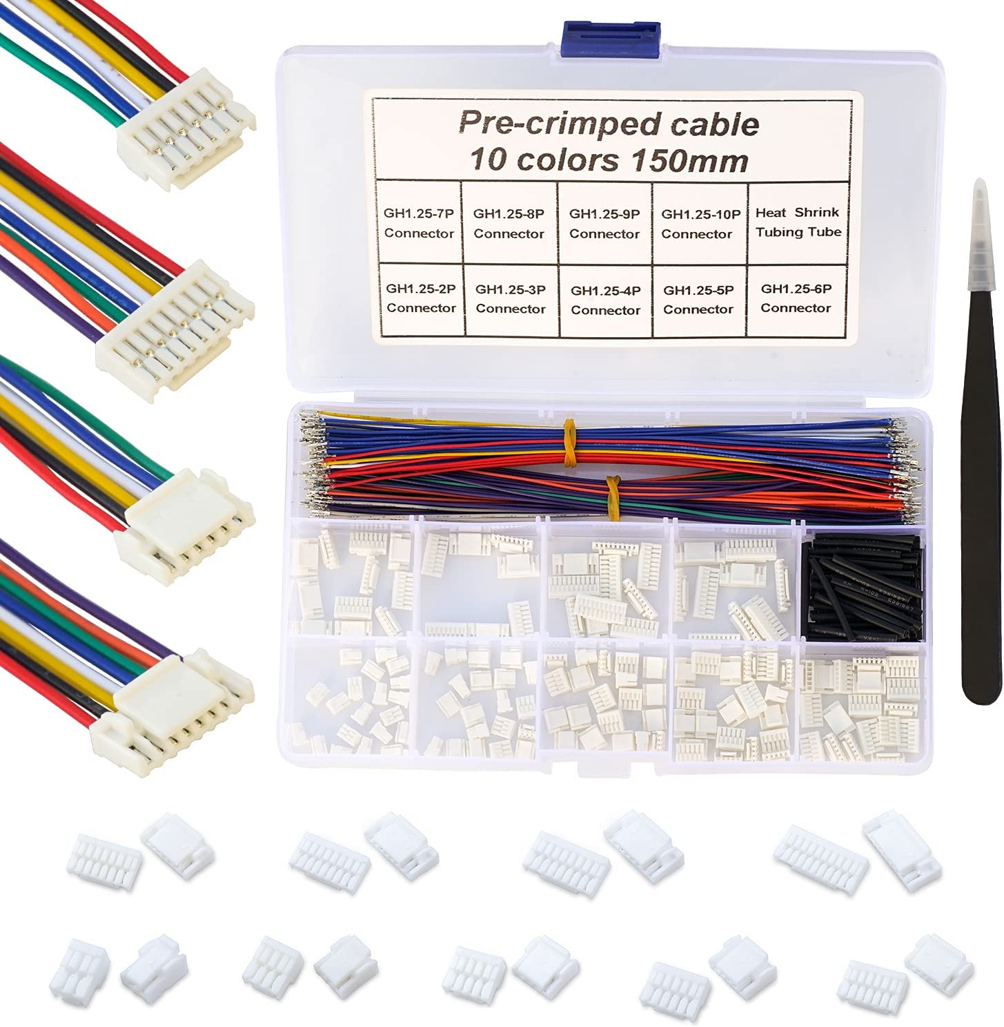 Keszoox jst 1.0/1.25/1.5/2.0/2.5mm- pitch stiksæt jst sh gh zh ph  xh 2-6 -benet hus med prækrympede 22-28 awg-kabler