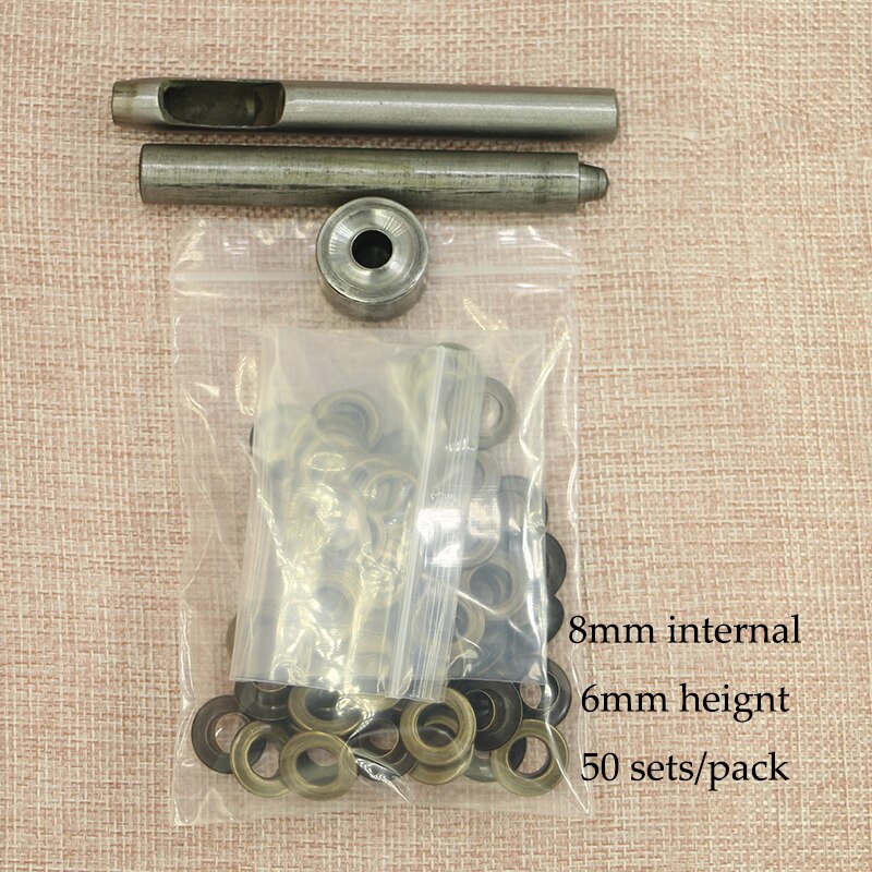 Flugzeug Blende Kupfer Metall Kreisförmige Hohl Nieten und Werkzeuge Abmessungen 50 stücke für 5/6/8/10mm interne durchmesser ösen werkzeuge: 8mm Bronze- Werkzeug