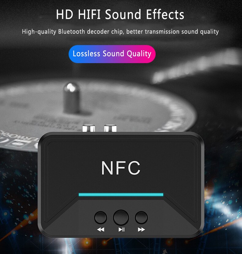 For Amplifier Speaker Wireless Bluetooth Aux Stereo Receptor Bluetooth 5.0 Audio Receiver Adapter NFC 3.5mm RCA AUX Output