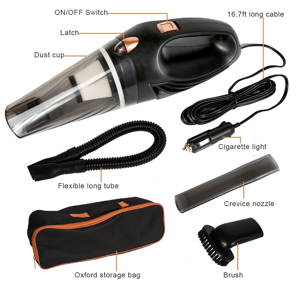 Nueva aspiradora de fuerte succión de 12V 120W, aspiradora de mano 4800Pa para coche, aspiradora de doble uso húmeda y seca para electrónica de coche, aspiradora de filtro de repuesto