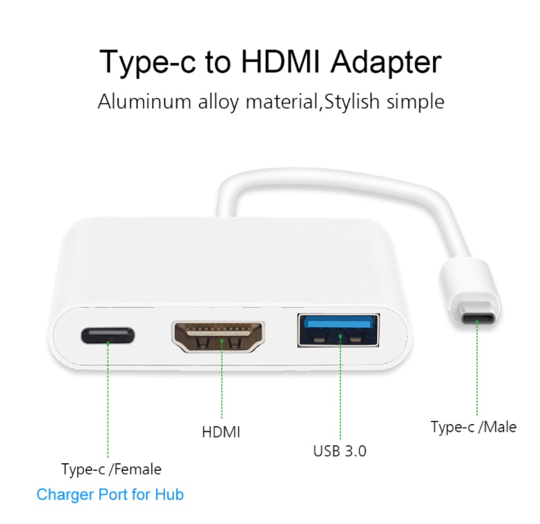 USB 3.1 Type-C Vrouwelijke Adapter Usb Type-C Hub Adapter 3-in-1 USB C Hub Naar HDMI USB3.0 Met Opladen Converter