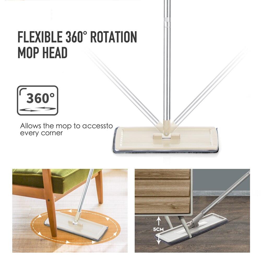 Flat Squeeze Mop and Bucket Hand Free Wring Floor Clean Mop Microfiber Mop Pads Wet or Dry Usage on Hardwood Laminate Tile