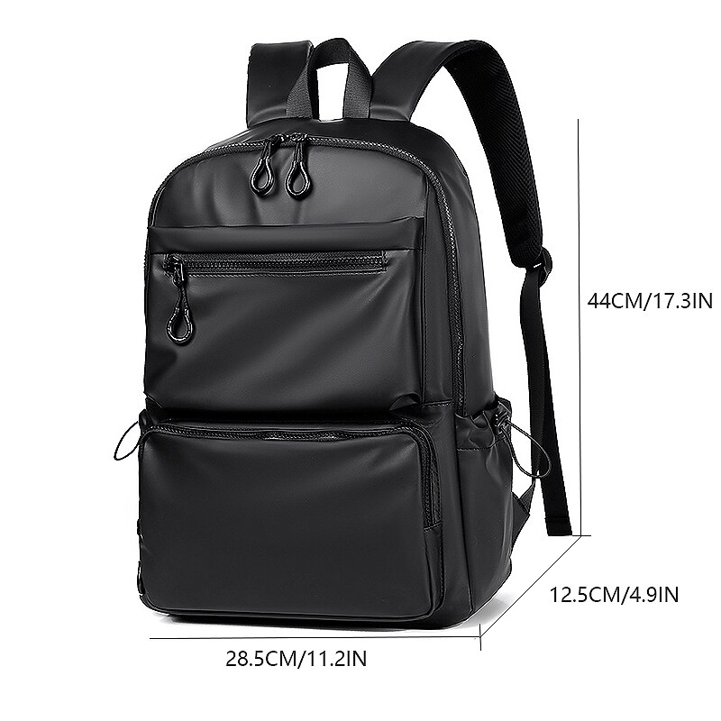 A 14 Inch Men's Backpack Large Capacity Travel Leisure Solid Color Pu Computer Backpack Men And Women Students Schoolbag