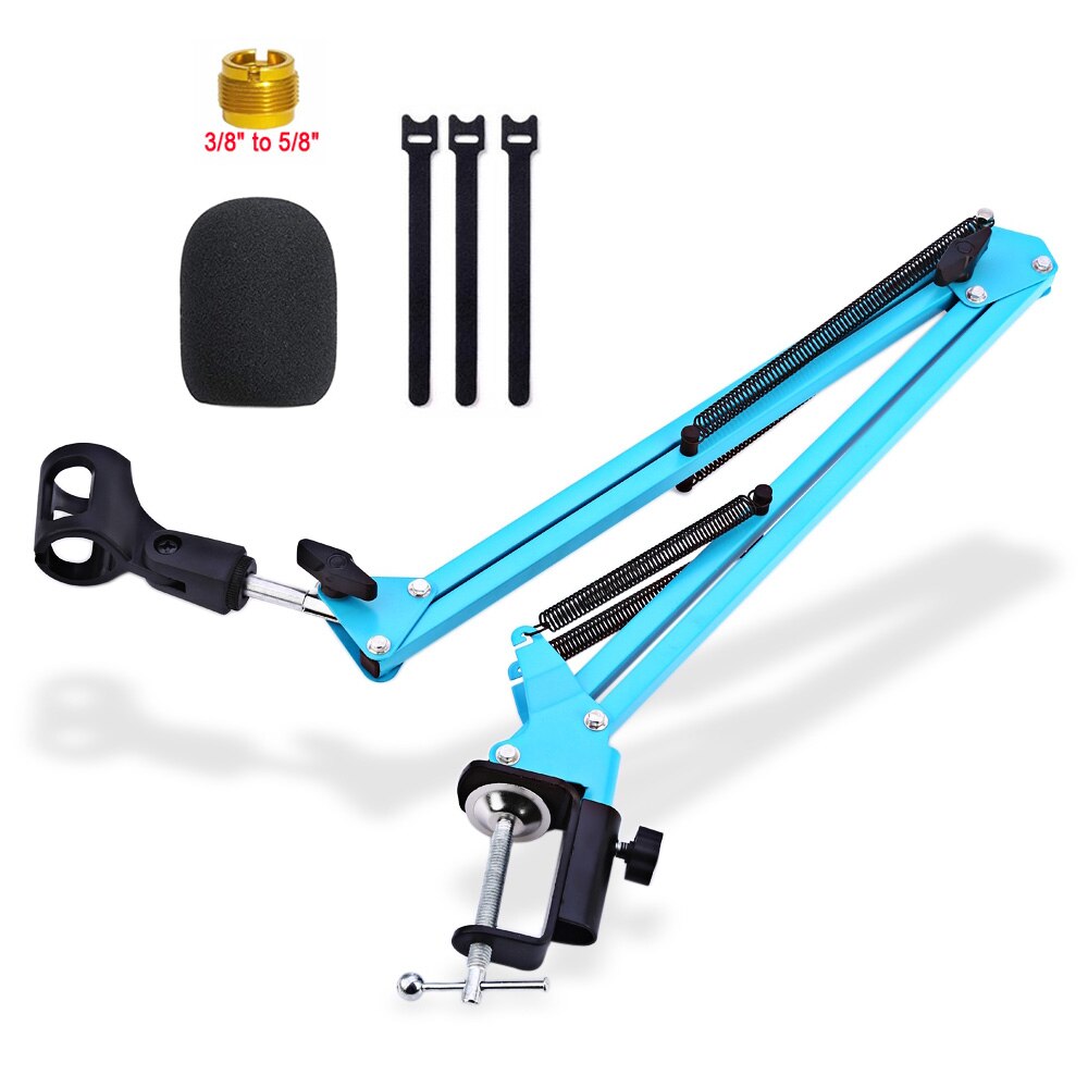 Pantographe pour bras de Microphone, flèche à Suspension réglable, support de micro à ciseaux pour support Blue Yeti avec support de micro coupe-vent: Blue