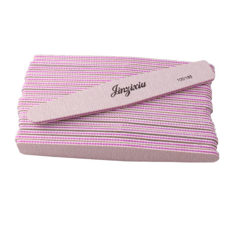 1Pcs Dubbelzijdig Polijsten Nagelvijl 100/180 Grit Roze Nagelvijl Vijf Vormen Pedicure Manicure Polijsten Gereedschap