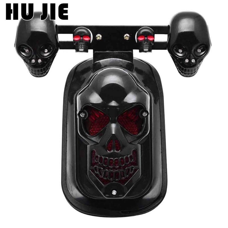 Motorrad Schädel Bremse Hinten Platte Schwanz Blinker Licht Für Harley Bobber Chopper Schwarz