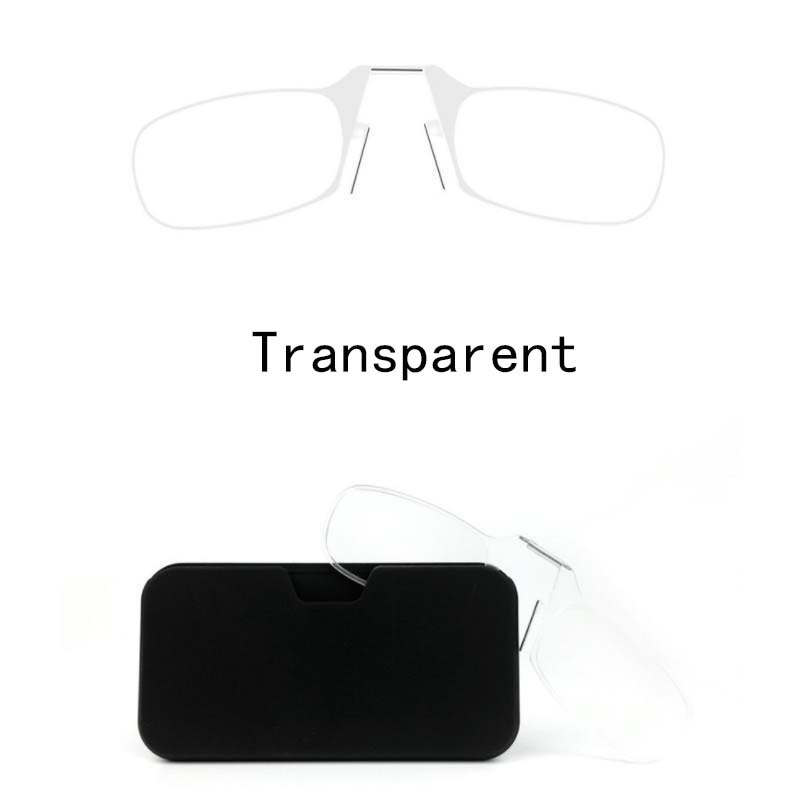 Nose clip reading glasses for both men and women portable legless reading glasses can be attached to a mobile phone case: Transpayent / +300