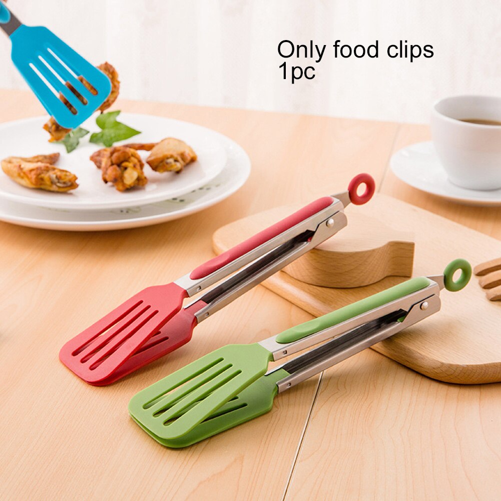 9 Inch Kitchen Supplies Serving Salad Nylon Shank Dessert Tweezer Silicone Cooking Clamp BBQ Clip Stainless Steel Food Tong