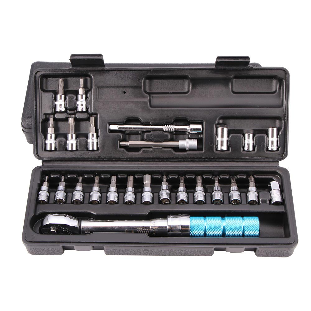 25Pcs Repairing Socket Wrench Set Chrome Steel Bicycle Repair Tool Kit Adjustable Torque Wrench Manual Wrench Set 1/4 "2-14nm: 02