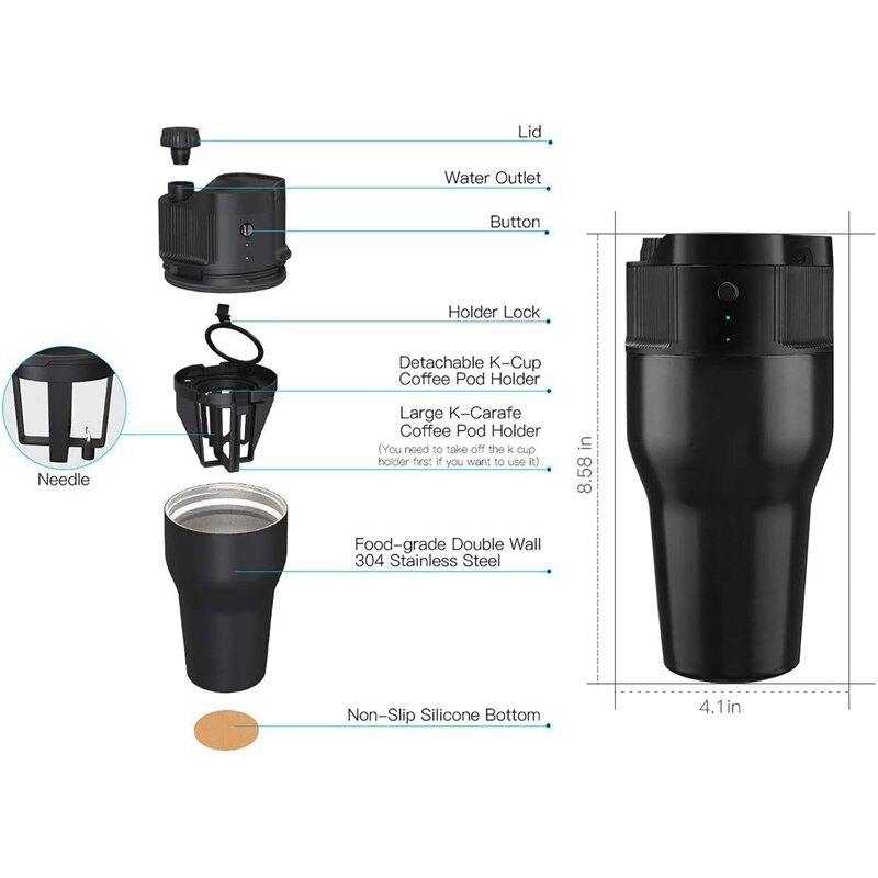 Tasse électrique de voyage de brasseur de cafetière avec le filtre de k-tasse, Mini tasse isolée portative automatique de Machine à café d'usb 500ML