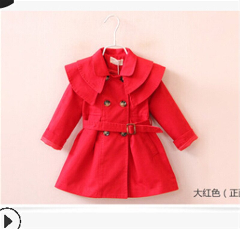 Meisje Effen Kleur Trenchcoat Mode Koreaanse Stijl Double-Breasted Revers Lange Mouwen Jas