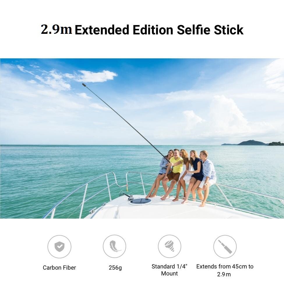 2.9M Carbon Fiber Onzichtbare Selfie Stick Voor Insta360 Een X2/Een R/Een X 290Cm Accessoires voor Gopro Insta 360
