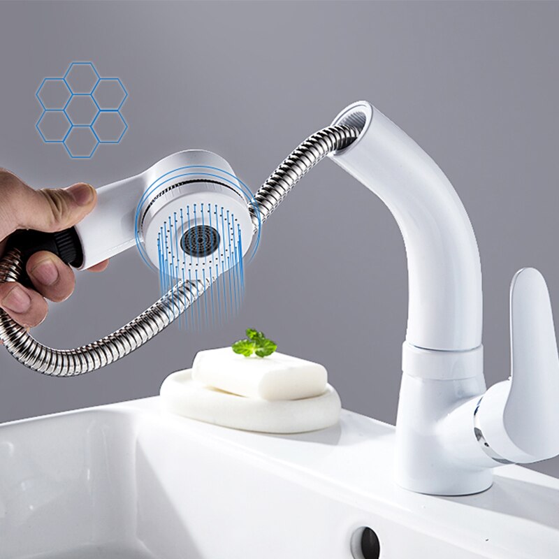 Deck Installation Basin Faucet And Cold Mixer Lifting Pull Out Bathroom Faucet Black Single Handle Basin Tap
