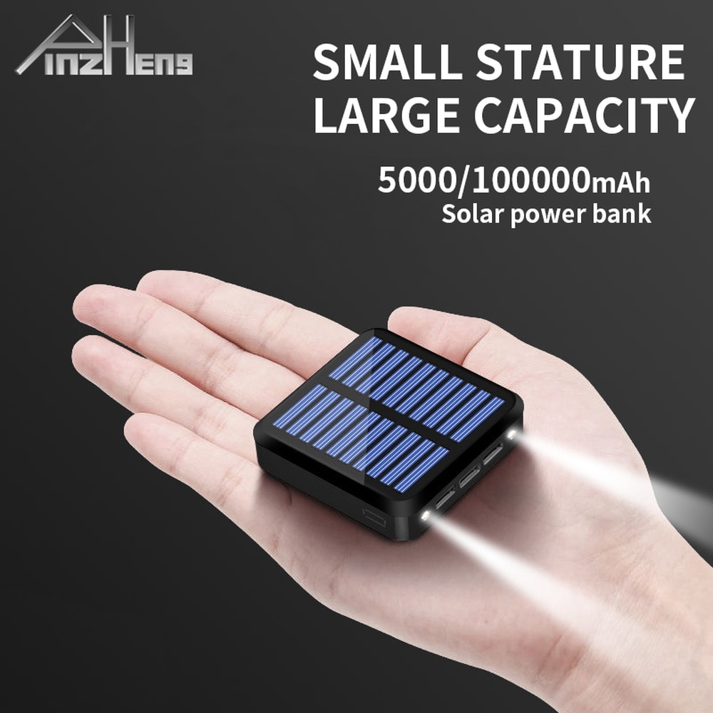 Pinzheng-mini banco de energia solar, 5000 mah, bateria externa para recarga, portátil