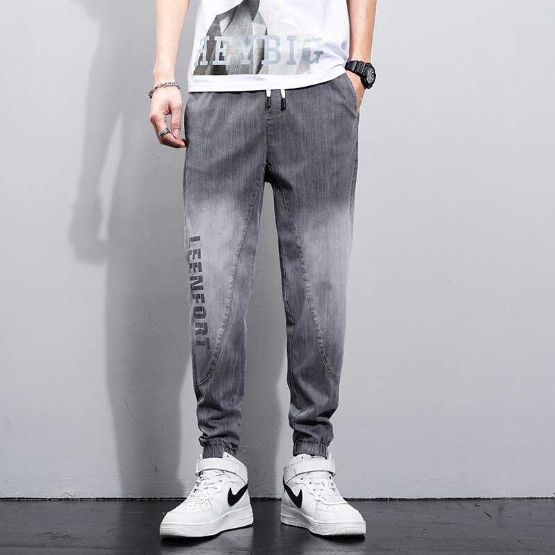 Summer Men Cargo Harlan Pants Imitate Jeans Men's Streetwear Harajuku Style Casual Cotton Pants Hip Hop Trousers Male: L / Gray