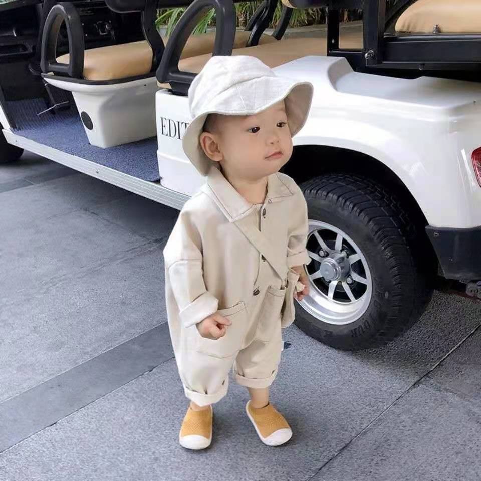 Baby Jumpsuit Autumn Style Boy Spring Romper Children's Clothes Denim: Beige / 3T