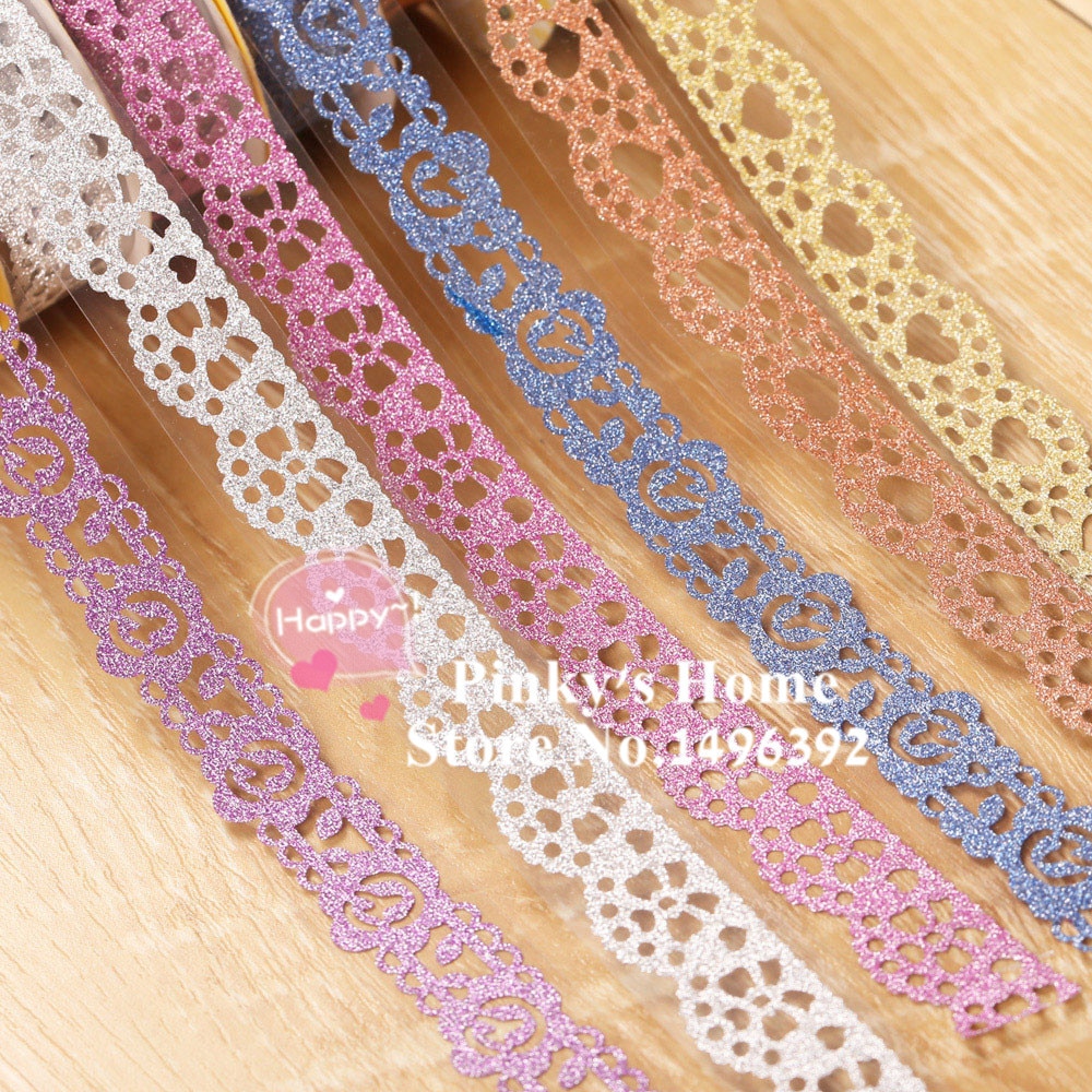 Självhäftande spetsband glittertejp maskering dekorativ tejp scrapbooking bok dekor hantverksrullar adhesivos scrapbook