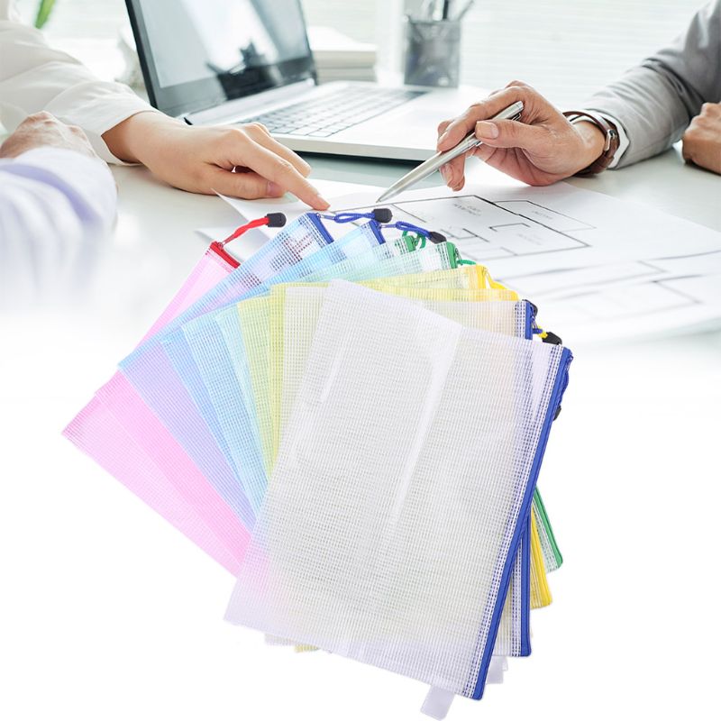 10Pcs A4 Size Mesh Document File Bags Storage Pouch with Zipper for Cosmetics Offices