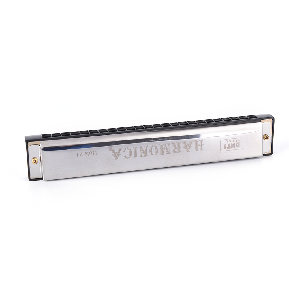 24 Hole Key Of C Play Harmonica Tremolo Harmonica Mouth Organ Double Row For Blues Jazz Rock Folk Musical Beginner Instrument: Silver