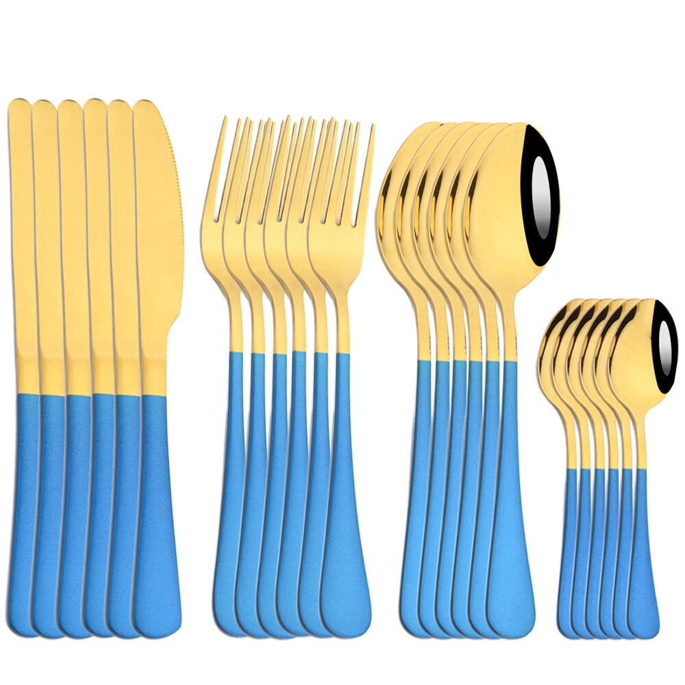 Set di posate in oro rosso 24 pezzi Set di posate in acciaio inossidabile 304 Set di stoviglie da cucina coltello da forchetta cucchiaio Set di stoviglie Set di posate: Blue gold