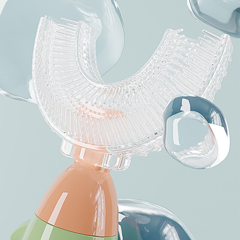 360 ° cura dei denti per la pulizia dei denti spazzola a forma di U spazzolino da denti per bambini cartone animato a forma di razzo spazzolino da denti per bambini