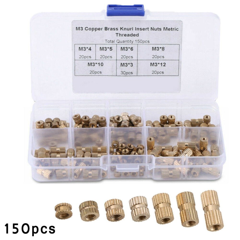 150 unids/set M3 inserto de Metal roscado de latón impresión 3D de plástico suministros de tuercas de Metal 100% y de