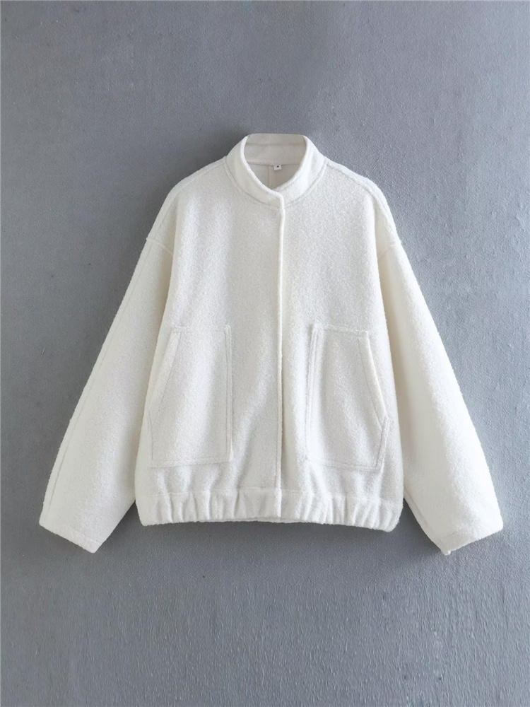 Woman Loose Gray Warm Baseball Jacket Spring Casual Oversized Bomber Jacket Girls Vintage Thick Warm Outwear