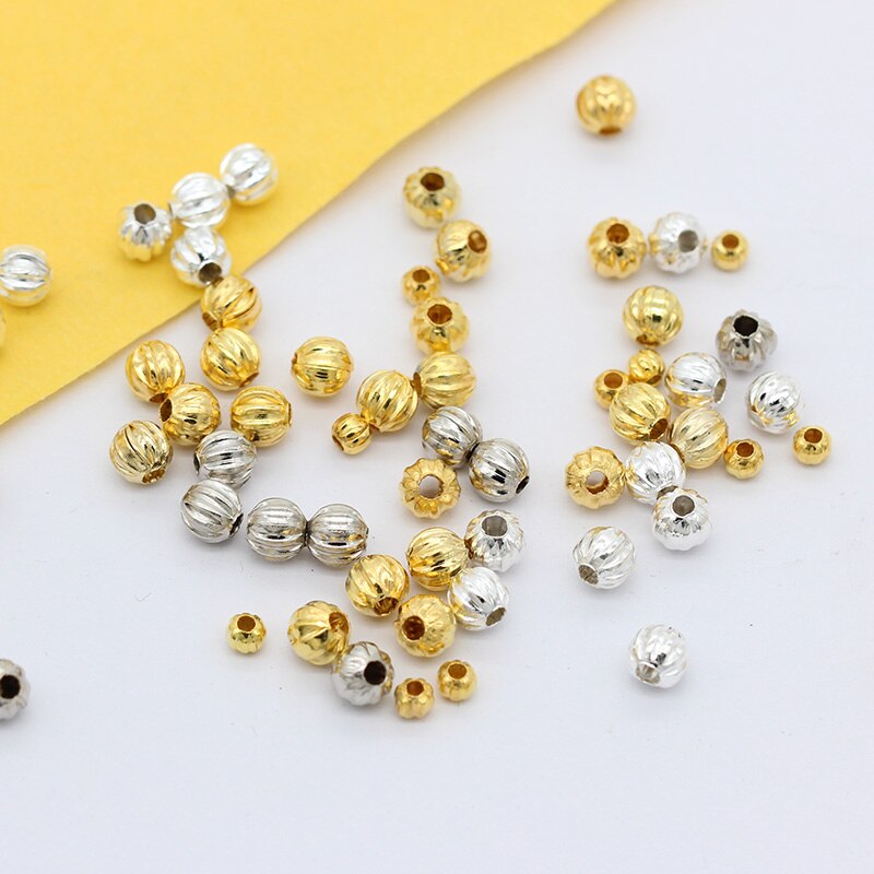 100p 3/5mm carved Round ball Loose spacer beads seed beads For bracelet DIY necklace jewelry making accessories supply