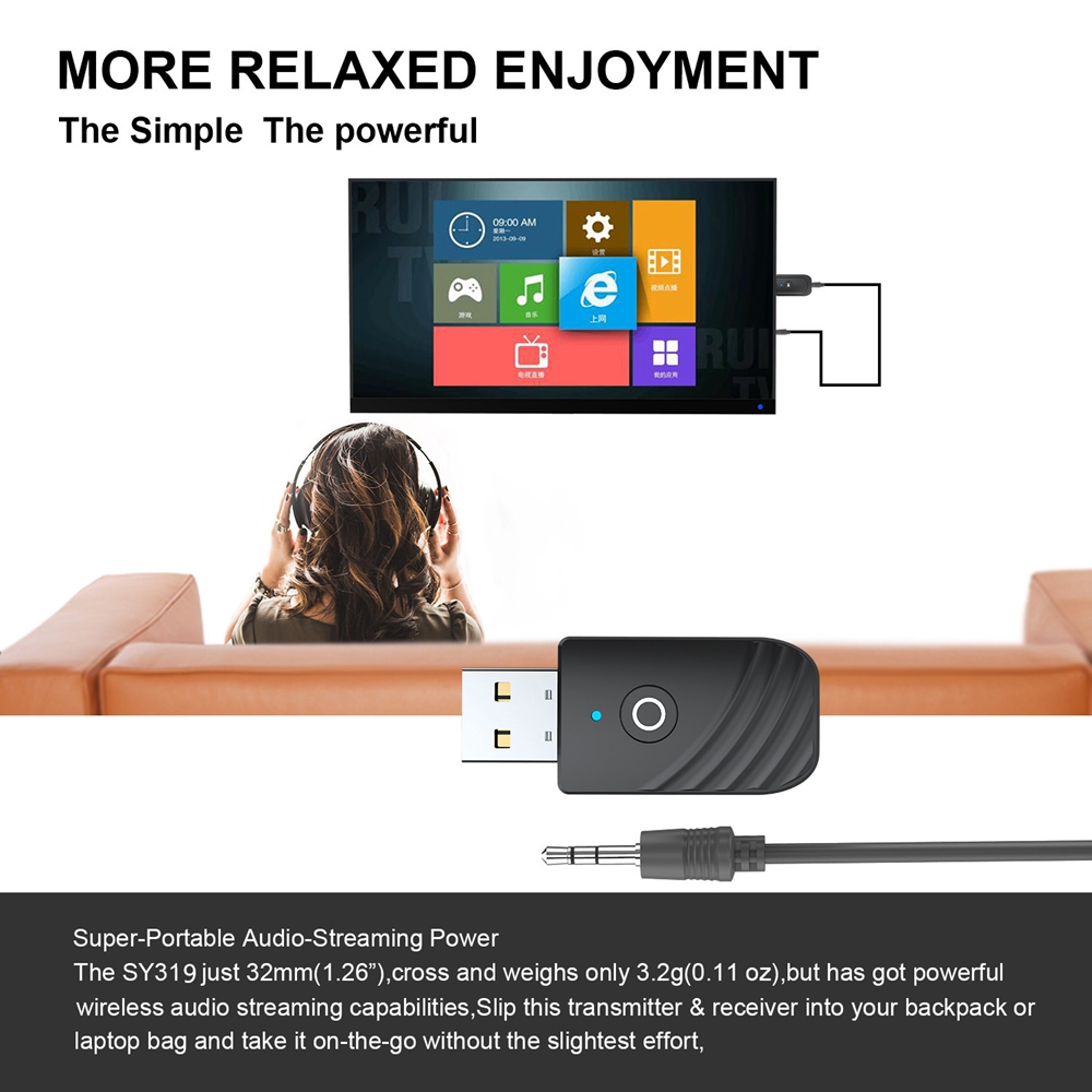 3 In 1 Bluetooth Ontvanger Bluetooth 5.0 Audio-ontvanger Zender Usb Adapter Tv Computer Auto Bluetooth Adapter Met Led Licht