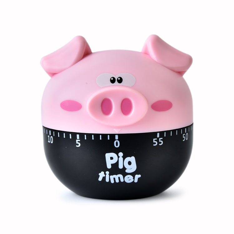 Cute Cartoon Pig Kitchen Mechanical Timer Manual Reminder Points Cooking Countdown 60 Mins Mechanical Timer Alarm: Pink