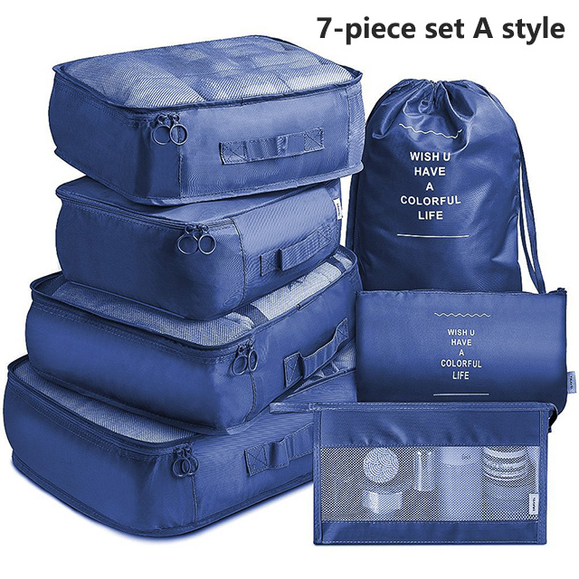 7Pcs Travel Organizer Storage Bags Wardrobe Cube Suitcase Packing Cubes Set Storages Luggage Clothes Shoe Pouch Folding: MULTI