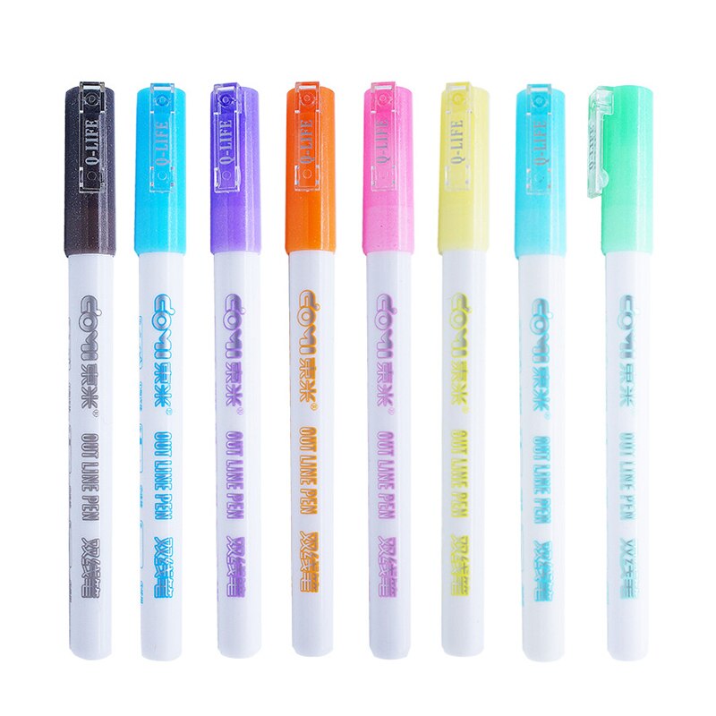 8 stk/sæt dobbelt streger kunst tuscher pen farvet tegning scrapbog fine liners kalligrafi bogstaver highlighter farve penne