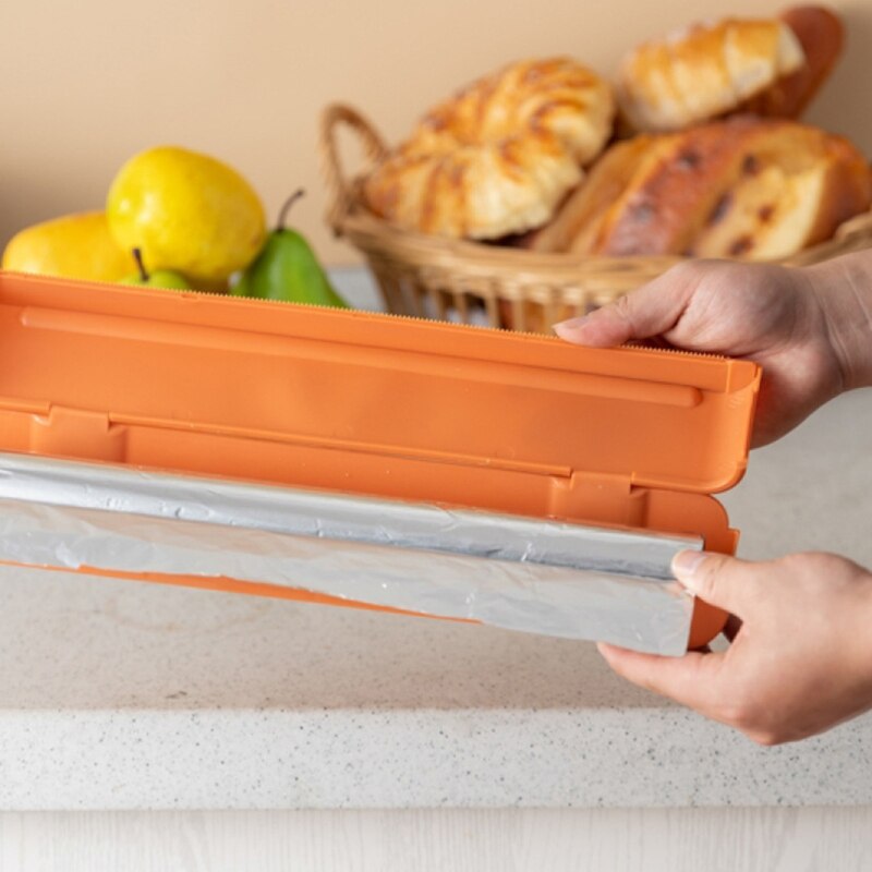 3in1 Food Wrap Dispenser Foil Cling Sharp Cutter Preservative Film Wrap Storage B03E