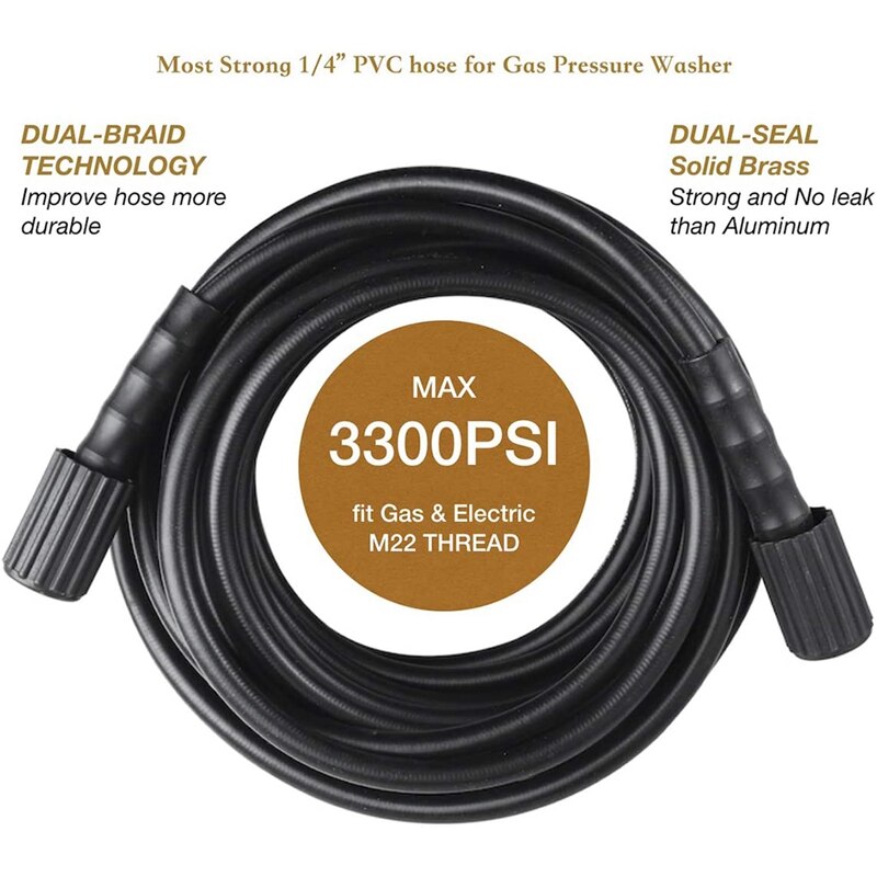 50 FTX 1/4 Inch, High Pressure Washer Hose 3300 PSI, M22 14mm and M22 15mm, Replacement Power Washer Hose