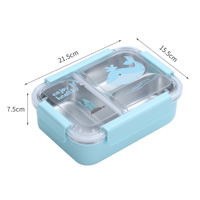 800ml Cartoon Stainless Steel 304 Lunch Box Leak-Proof Kids Children Bento Box Student School Microwave Food Container: Blue