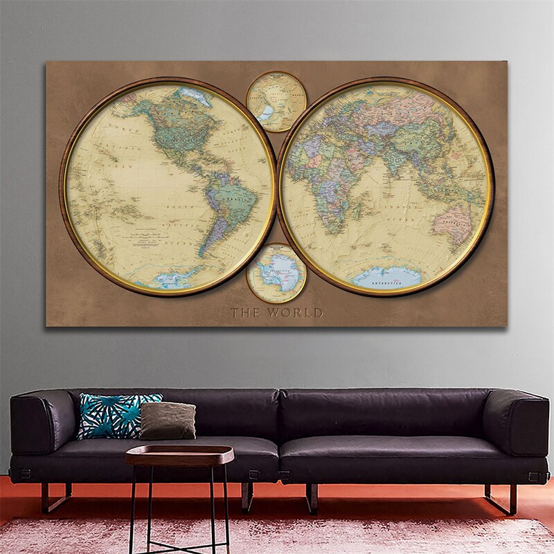 Mapa de decoração para parede, decoração vintage para sala de estar, escola, escritório, 3 m x 2 m
