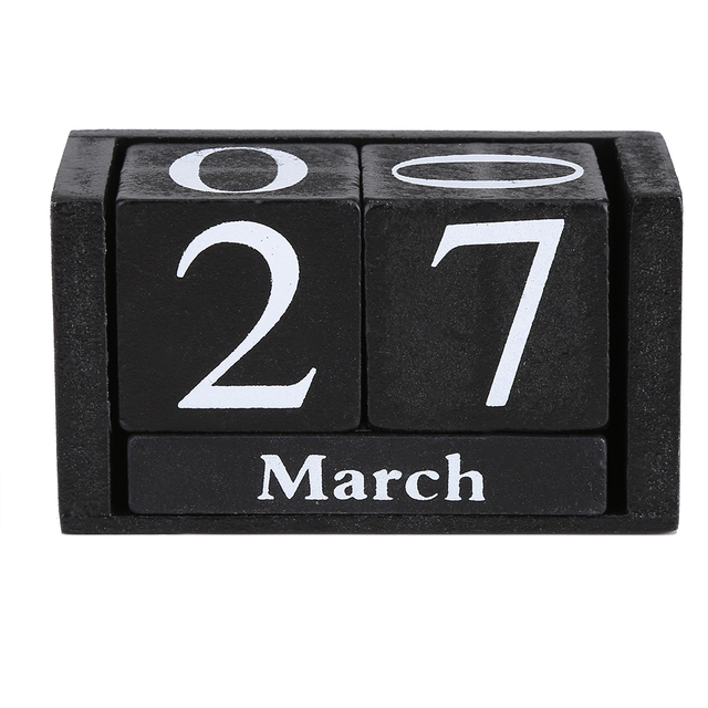 Calendario Vintage de madera para escritorio, indicador de fecha de mes, decoración para el hogar y la Oficina, Calendario perpetuo de madera azul: Negro