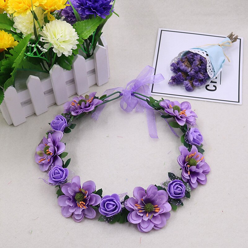 Corona de corona de flores para niña, diadema Floral para niña, accesorios para la cabeza para dama de honor, Tiara para decoración de fotos: purple