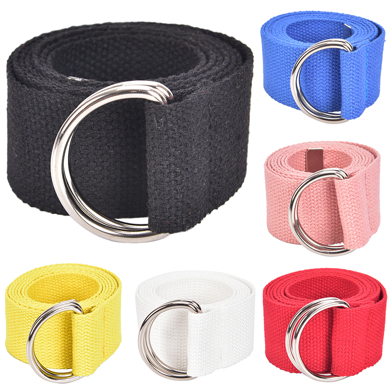décontracté unisexe Nylon toile tissu ceinture sangle D anneau boucle ceinture couleur unie longue robe en tissu tricoté ceinture