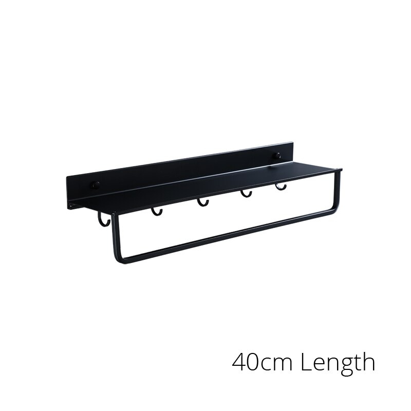 Zwarte Badkamer Planken 30-60 cm Lengte Keuken Wandplank Douche Mand Opslag Rack Handdoek Bar Robe Haken Badkamer accessoires: BS003-40cm