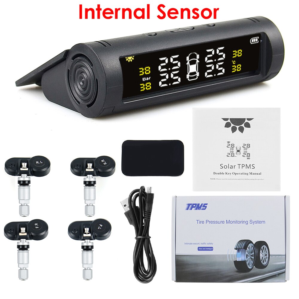 Tpms Bandenspanning Alarm Sensor Monitor Systeem Auto Display Interne/Externe Zonne-energie Opladen Temperatuur Waarschuwing: Internal Sensor