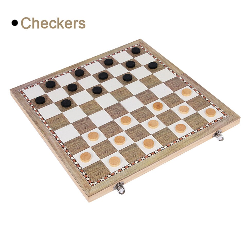 3 in 1 Foldable Wooden Chess Board Set Travel Games Chess Backgammon Checkers Toy Chessmen Entertainment Game Board Toys I1