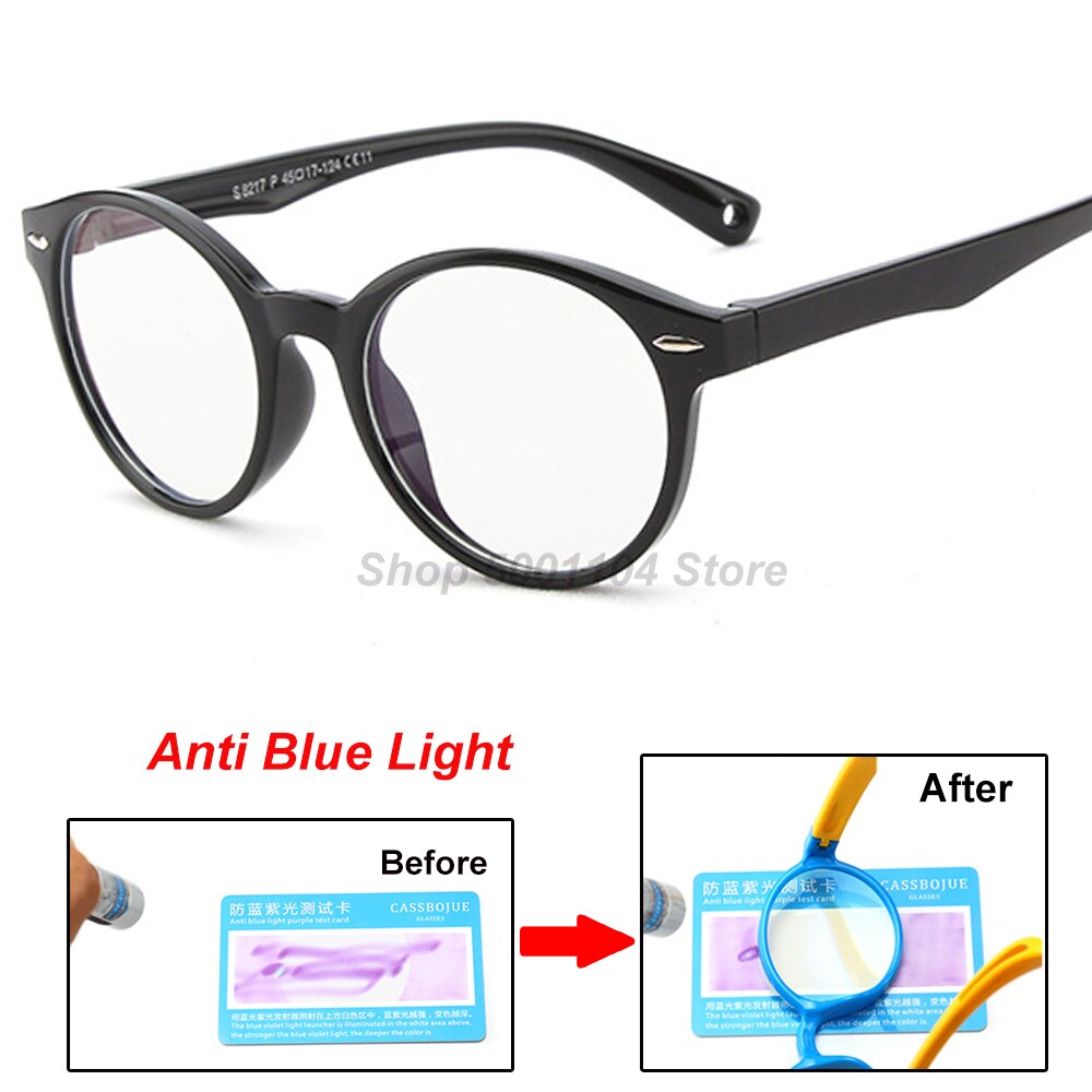Round Glasses Kids Anti Glare Filter Children Eyeglasses Girl Boy Optical Frame Clear lenses UV400 Anti Blue Light Blocking: black