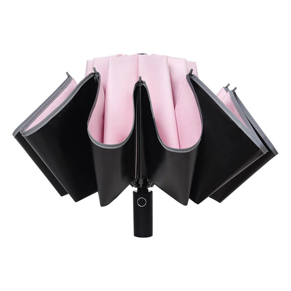 Inverted Folding Umbrella Super Windproof Anti-UV Automatic Folding Night Reflective Strip Auto Reverse For Men And Women: Pink