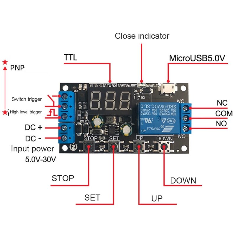 5V 12V 24V Delay Relay Module Trigger Delay Cycle Timer Antiovershoot