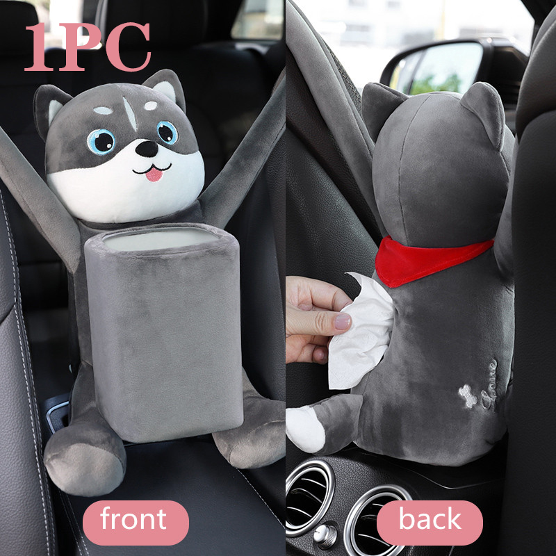 2 In 1 Auto Tissue Box Pop Cartoon Vuilnisbak Hond Aap Konijn Korte Pluche Auto Tissue Houder Auto Tissue box Auto Accessoires: GRIJS
